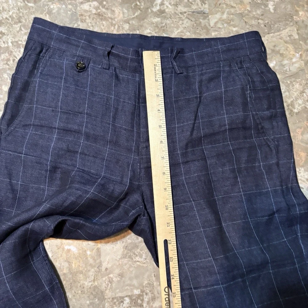 Murano Baird McNutt 100% Linen Pants Mens 30x30 Slim Fit Blue Windowpane Beach
